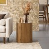 LuxenHome Round Side Table for Living Room, 18.9-Inch Tall Manufactured Wood Wave Accent End Table with Faux Marble Top Bedside Couch Brown - 4 of 4