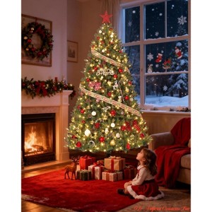 Home Artificial Christmas Tree, 4.5Ft/6Ft/7.5Ft/9Ft Pre-Lit Christmas Tree, PE/PVC Tips, Easy Setup 3 Steps, Flame Retardant - 1 of 4