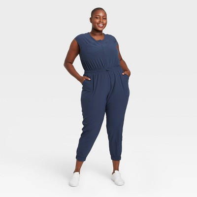 Women's Plus Size Short Sleeve Jumpsuit - All in Motion™ Navy 1X