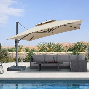 PURPLE LEAF Outdoor Cantilever Umbrellas with Base Large Patio Umbrella Offset Umbrella 360 Degree Rotation - 1 of 4