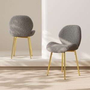 Set of 2 Modern Upholstered Dining Chairs with Gold Metal Legs, Cozy Side Chairs in Teddy Fabric for Kitchen or Dining Room–The Pop Home - 1 of 4