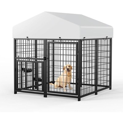 LOVMOR Large Dog Kennel Outdoor Pet Pens Dogs Run Enclosure Animal Hutch Metal Coop Fence with Rotating Bowl