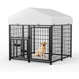 LOVMOR Large Dog Kennel Outdoor Pet Pens Dogs Run Enclosure Animal Hutch Metal Coop Fence with Rotating Bowl - 1 of 4