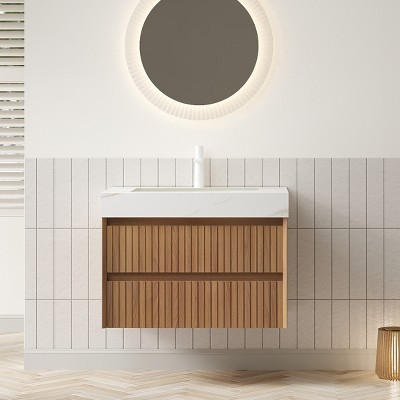 GDFStudio Emmry Modern Sintered Stone Bathroom Vanity with Ceramic Basin and 2 Drawers