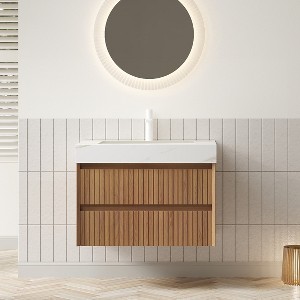 GDFStudio Emmry Modern Sintered Stone Bathroom Vanity with Ceramic Basin and 2 Drawers - 1 of 4
