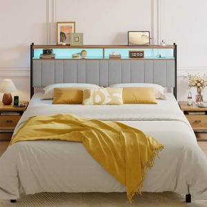 Pinmoco Full/Queen/King Upholstered Headboard LED Linen Upholstered Storage Headboard with Charging Station for Bed Frame - 1 of 4