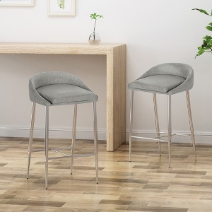 Upholstered Chrome Base Counter Stool with Curved Back and Tapered Legs for Kitchen Island (Set of 2) - 1 of 4
