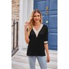 Coolmee Women's 3/4 Sleeve Shirts Lace V Neck Color Block Dressy Tops Casual Hollow Floral Blouses T Shirts - 3 of 4