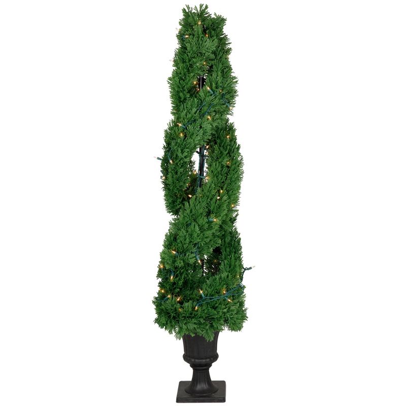 Northlight Real Touch™ Artificial Pre-Lit Cedar Double Spiral Topiary Tree, Clear Lights 4.5', 1 of 10