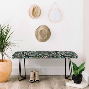 Evamatise Springtime Floral On Dark Bench Black - Deny Designs: Vegan Faux-Leather, Steel Legs - 1 of 2