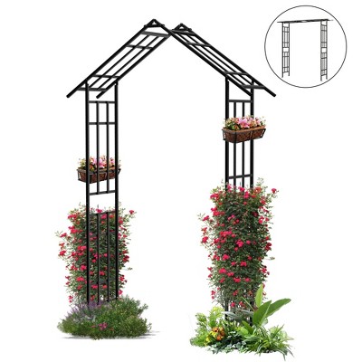 Metal Garden Arch with Adjustable Width W42.52''~W78.15'' Climbing Plants Support Rose Arch Outdoor Black