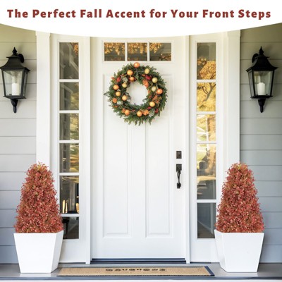 poetree 2.5 ft Autumn Artificial Fall Boxwood Topiary Tree Set of 2 in Pot,Fake Tree for Home Decor