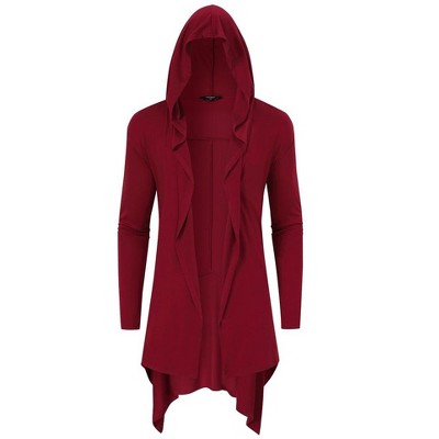 WhizMax Men's Mid-Length Hooded Cardigan Solid Color Coat