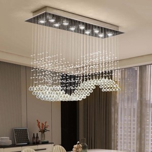 Siljoy Modern Rectangular Crystal Chandelier Wave Raindrop Pendent Flush Mount Ceiling Light Fixture Indoor - 1 of 4