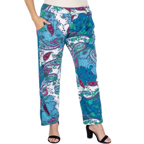 24seven Comfort Apparel Paisley Stretch Waist Plus Size Trouser