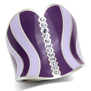 Slickblue Women's Purple Striped Heart Ring, Wave Design with Synthetic Crystals, Polished Stainless Steel, Sizes 5–10 - 1 of 4