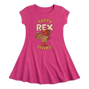 Girls' - Instant Message - Happy Rex Giving Fit & Flair Cap Sleeve Graphic Dress - 1 of 4