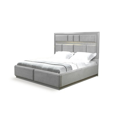 Queen Size Wooden Platform Bed with LED Headboard for Bedroom