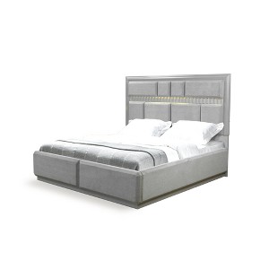 Queen Size Wooden Platform Bed with LED Headboard for Bedroom - 1 of 4
