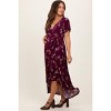 Pinkblush Burgundy Floral Short Sleeve Wrap Hi-Low Maternity Maxi Dress - 3 of 4