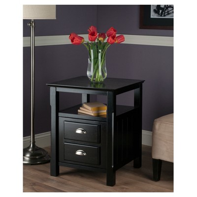 Transitional Black Solid Wood 2-Drawer Night Stand
