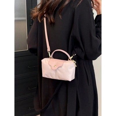 Hachikiko Blush Pink Mini Crossbody Bag - Lightweight Nylon Saddle Bag with Top Handle