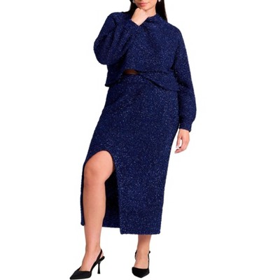 ELOQUII Women's Plus Size Metallic Sweater Skirt With Slit