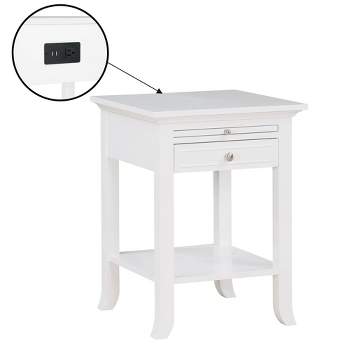 Breighton Home American Heritage Logan Single Drawer End Table with Charging Station and Pull-Out Shelf White