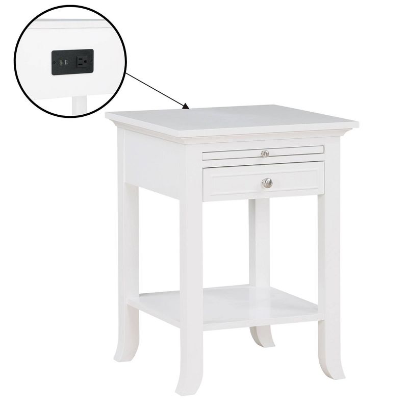 Breighton Home American Heritage Logan Single Drawer End Table with Charging Station and Pull-Out Shelf White, 1 of 8