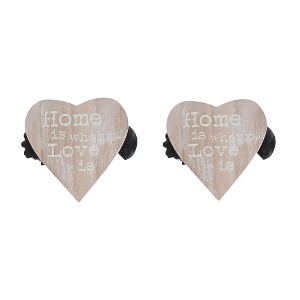 Evideco French Home Goods Set of 2 Wooden Heart Curtain Tiebacks – Clip Design - 1 of 4