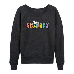 Women's - Peanuts - Snoopy's Beach Ball Lightweight French Terry Wide Neck Long Sleeve Shirt - 1 of 4