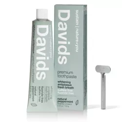 Davids Antiplaque & Whitening Premium Natural Toothpaste Fluoride Free Peppermint - 5.25oz