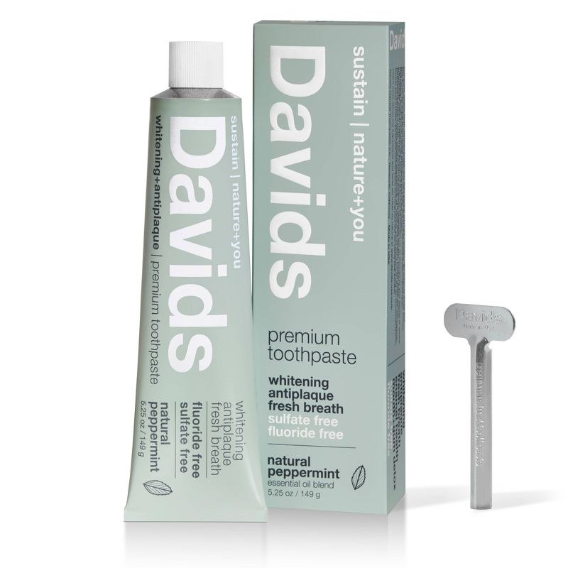 Davids Antiplaque &#38; Whitening Fluoride-Free Premium Natural Toothpaste - Peppermint - 5.25oz, 1 of 15