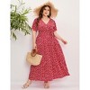 Coolmee Women Summer Maxi Dress Plus Size V Neck Wrap Floral Print Short Sleeves Ruffle Tiered Dress with Belt 4XLSmall Red - 2 of 4