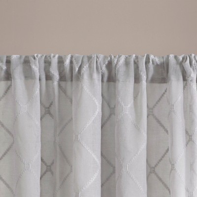 Gray Diamond Embroidered Sheer Rod Pocket Curtain Panel