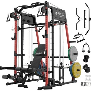 ER KANG Smith Machine, 2200lbs Squat Rack with LAT-Pull Down System & Cable Crossover Machine, Training Equipment with Leg Hold-Down Attachment - 1 of 4