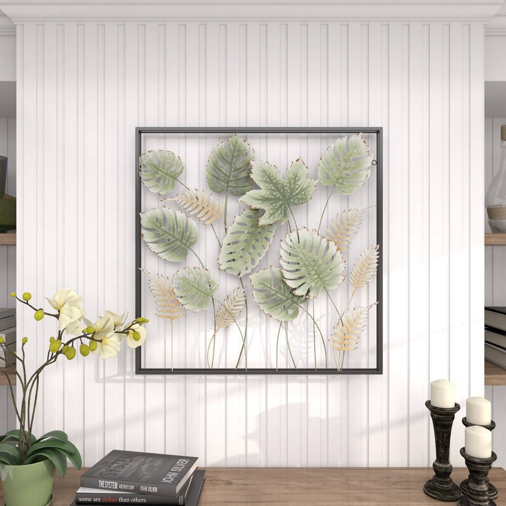 Photos - Wallpaper 30" x 30" Metal Leaf Tall Cut-Out Wall Decor with Intricate Laser Cut Desi