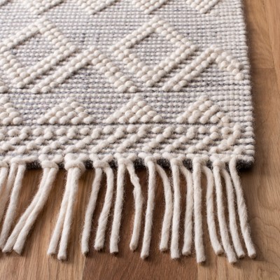 Ivory and Grey Geometric Wool Flat Woven Area Rug