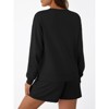 Women's Two-Piece Sets Solid color Loose Fit Long Sleeve Top and Shorts Outfit - 4 of 4