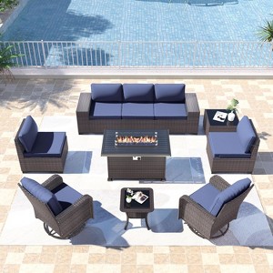 ALAULM Outdoor Patio Furniture Set Outdoor Sectional Rattan Sofa Set Brown Manual Wicker Patio Conversation Set with Cushions - 1 of 4