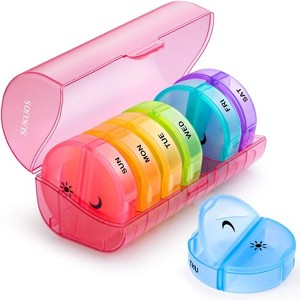 Sukuos 7-Day 2x Pill Organizer, Large Daily Pill Cases for Pills, Vitamins, Fish Oil & Supplements - 1 of 4