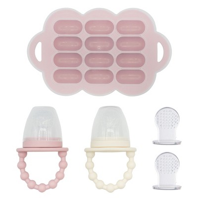WeeSprout Silicone Baby Food Feeders + Freezer Tray for Batch Prep, Double as Teething Toys, 2-Pack