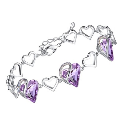 Leafael Infinity Love Heart Birthstone Crystal Link Bracelet, Silver Plated, 7“+2” Adjustable Chain