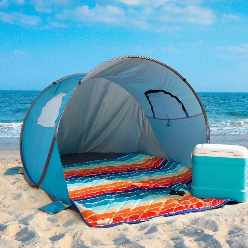 Pop Up Beach Tent with UV Protection and Ventilation Windows – Water and Wind Resistant Sun Shelter for Camping, Fishing, or Play by Wakeman (Blue), 3 of 6