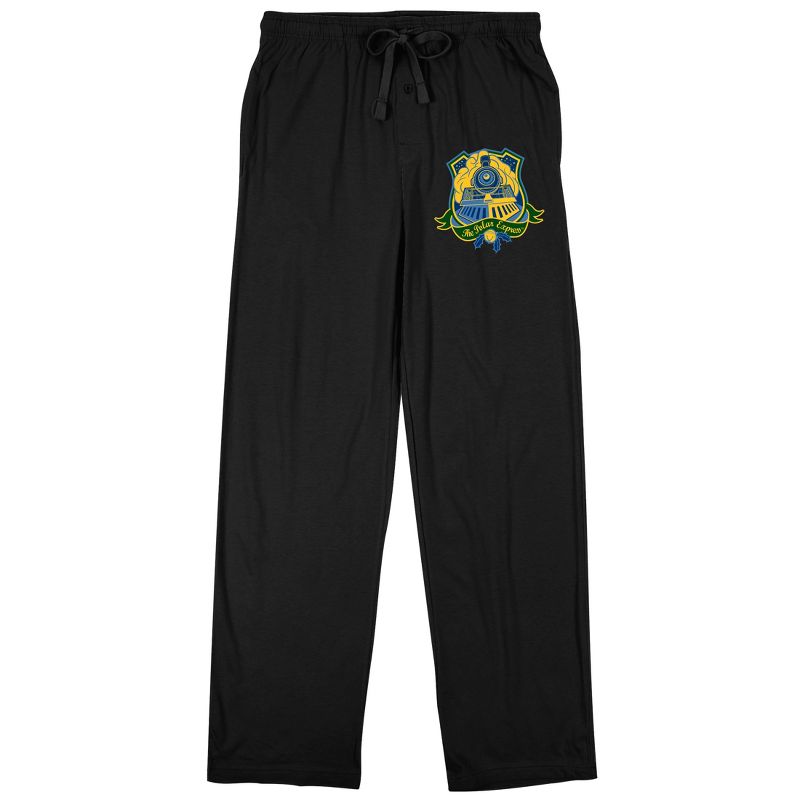 The Polar Express Train Front Crest With Green Ribbon and Bell Men's Black Graphic Sleep Pajama Pants, 1 of 3