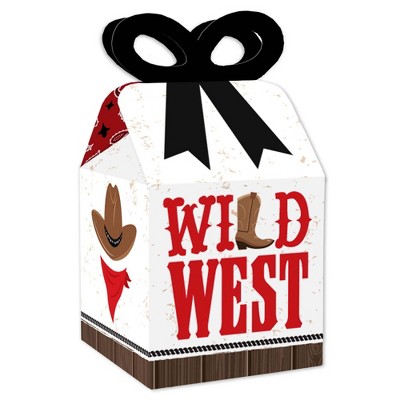 Big Dot of Happiness Western Hoedown - Square Favor Gift Boxes - Wild West Cowboy Party Bow Boxes - Set of 12