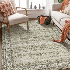 Coucheta Washable Vintage Floral Area Rug, Non-Slip Low Pile Carpet, Non-Shedding Retro Oriental Design Mat for Living Room, Bedroom, Dining Room - 1 of 4