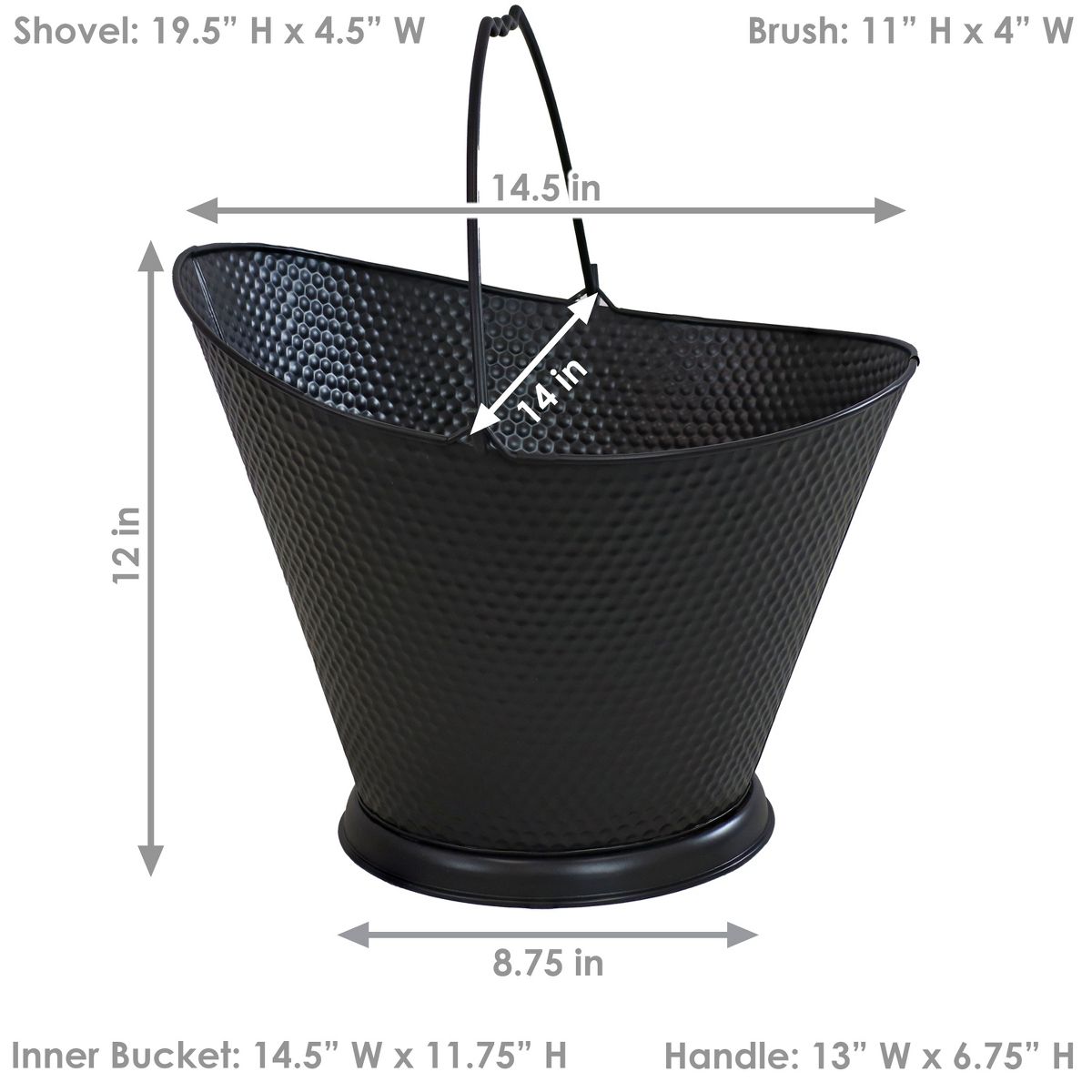 Sunnydaze Indoor/Outdoor 5-Gallon Iron Coal and Ash Bucket with Shovel and Brush - Black - thumbnail 4