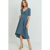 Hello Miz Women's Hi-Low Short Sleeve V Neck Maternity Wrap Dress with Belt - 4 of 4
