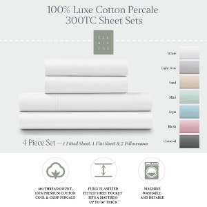 Ella Jayne 100% Cotton Percale Cool and Crisp Deep Pocket Sheet Set - 1 of 4